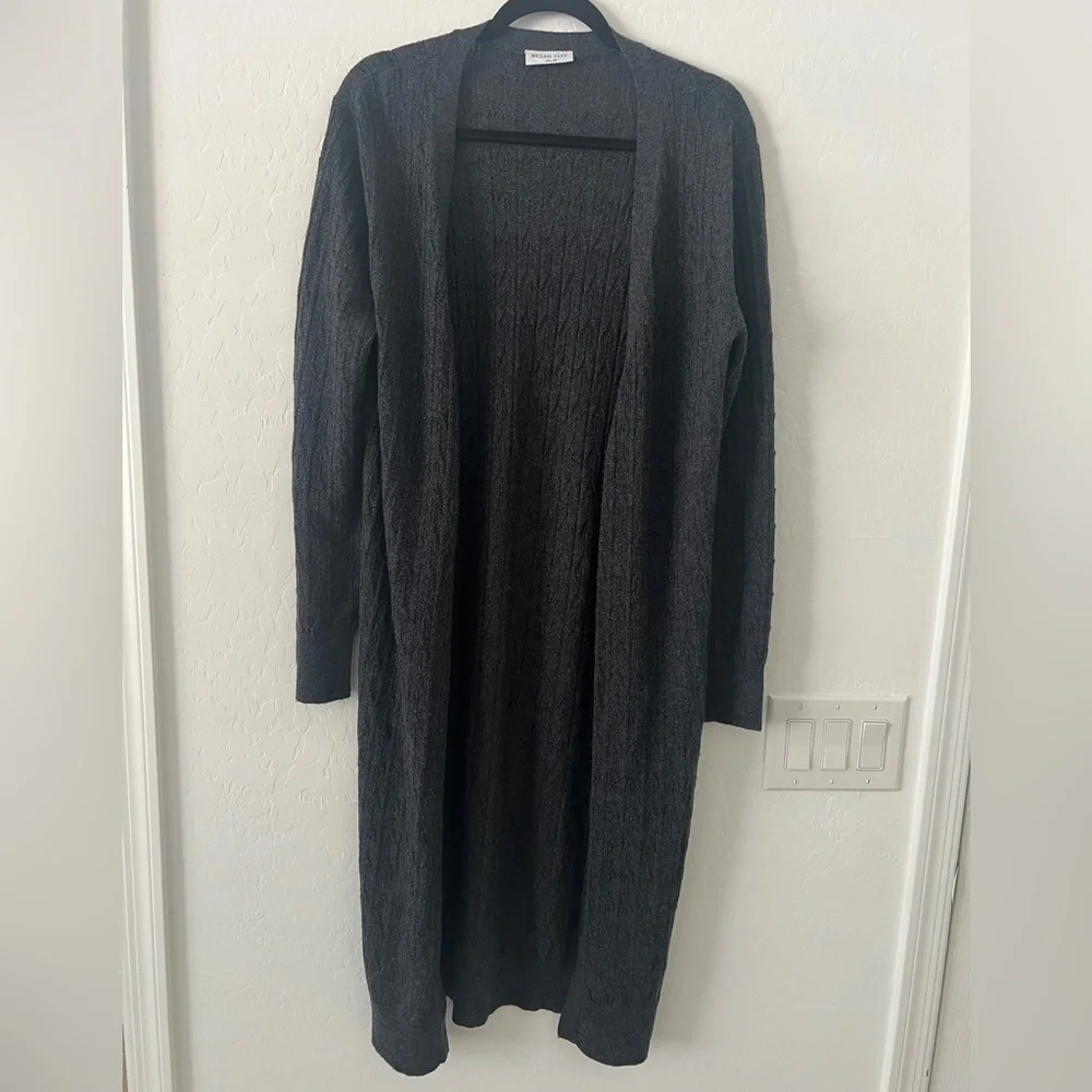 Megan Park Merino Wool Long Cardigan Duster Sweater Dress Gray Boutique Designer - Picture 3 of 8